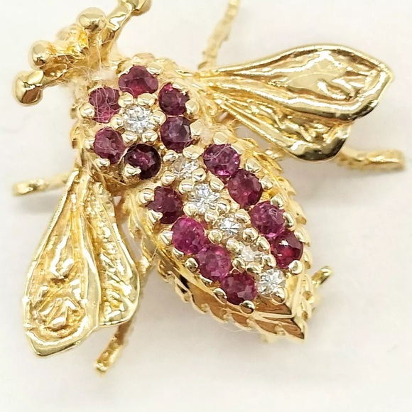 Stunning Natural Ruby and Diamonds on 14k Brooch Pin - Picture 1 of 8